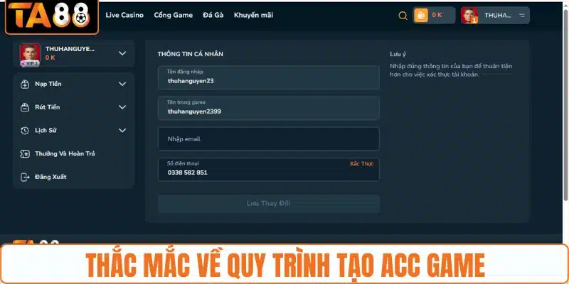 Thắc mắc về quy trình tạo acc game