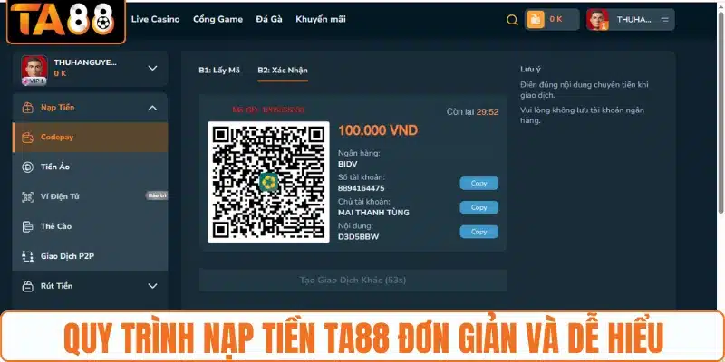 Quy trình nạp tiền TA88 đơn giản và dễ hiểu
