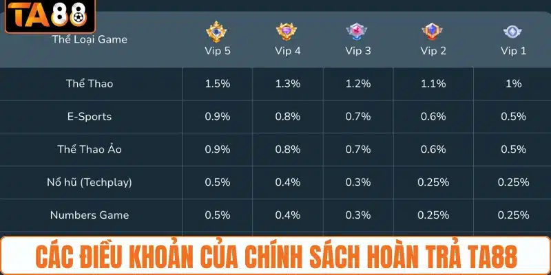 Các điều khoản của chính sách hoàn trả TA88